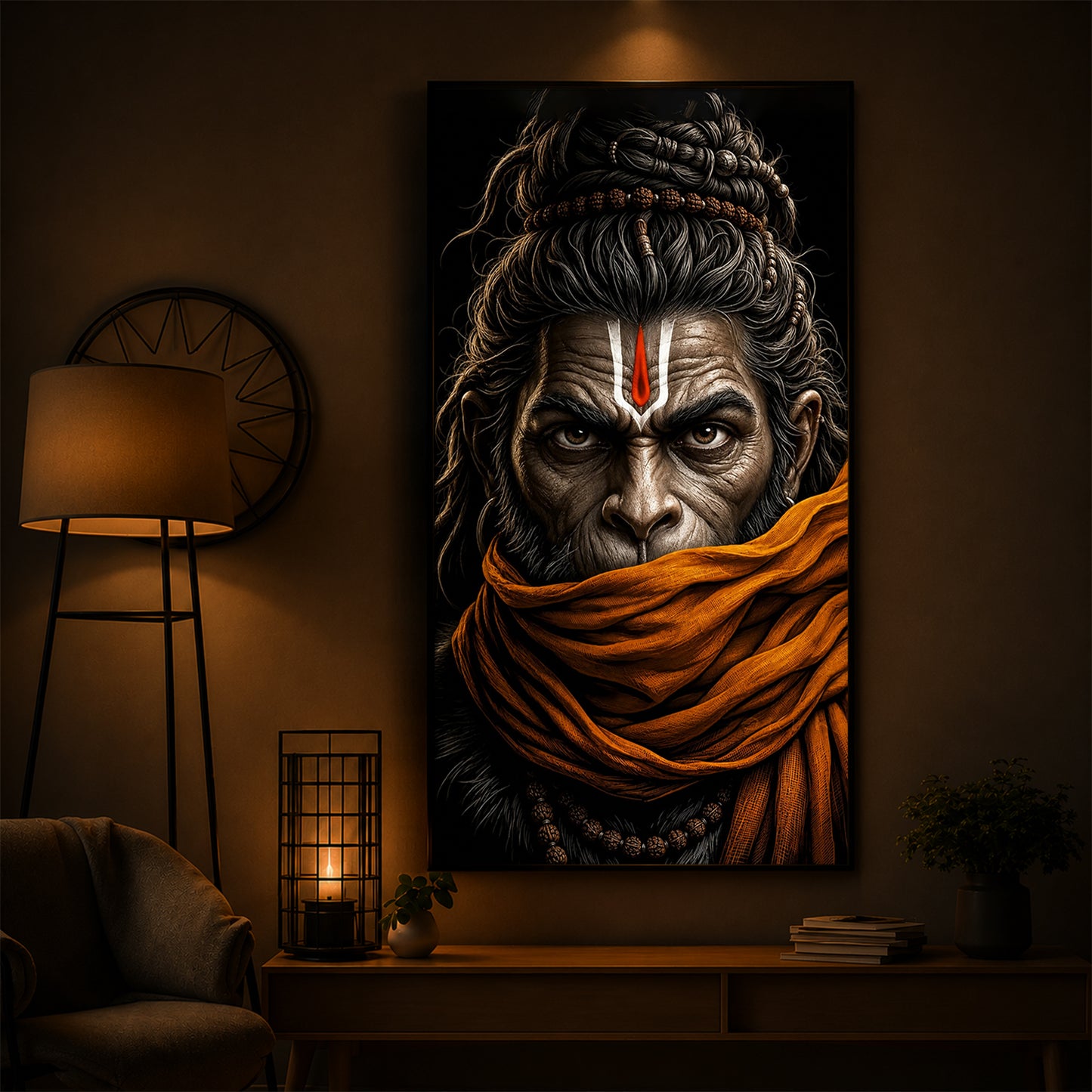 Ram Bhakt Hanuman Modern Luxury Backlight Vertical Wall Art