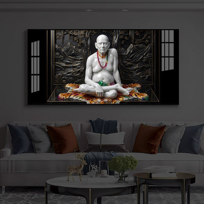 White Marble Swami Samarth Modern Luxury Backlight Horizontal Wall Art