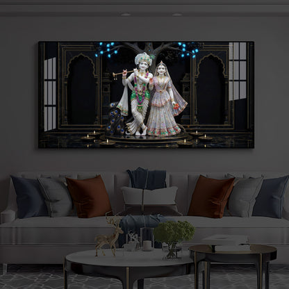 Radha Krishna With Flute Modern Luxury Backlight Horizontal Wall Art