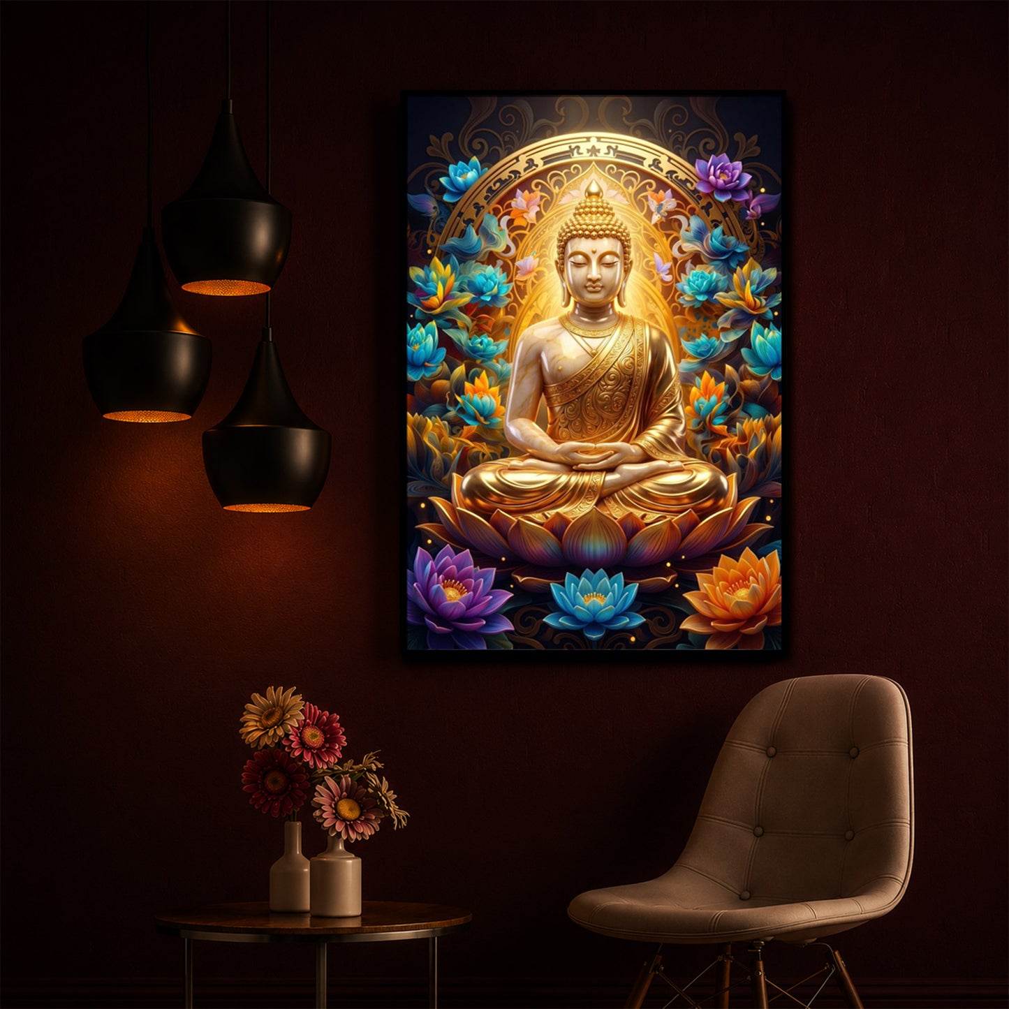 Meditating Gautam Buddha Modern Luxury Backlight Vertical Wall Art