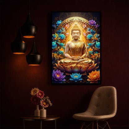 Meditating Gautam Buddha Modern Luxury Backlight Vertical Wall Art