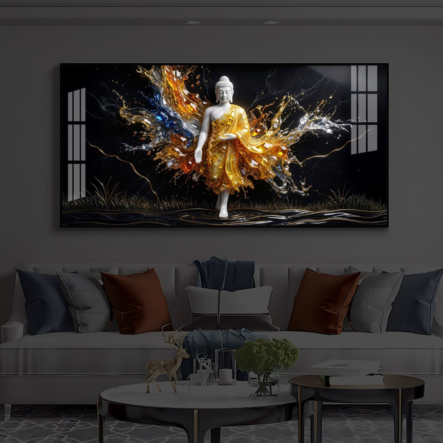 Embedded Buddha Modern Luxury Backlight Horizontal Wall Art