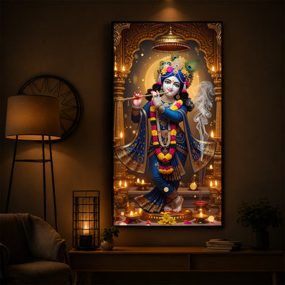 Lord Krishna Ji Modern Luxury Backlight Vertical Wall Art
