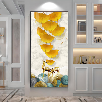 Elk Leaves With Deer Premium Acrylic Vertical Wall Art