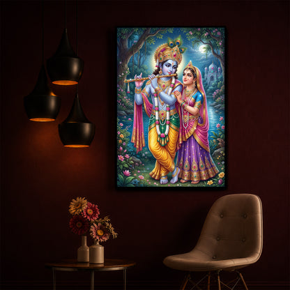 Hindu Deities Radha and Krishna Modern Luxury Backlight Vertical Wall Art