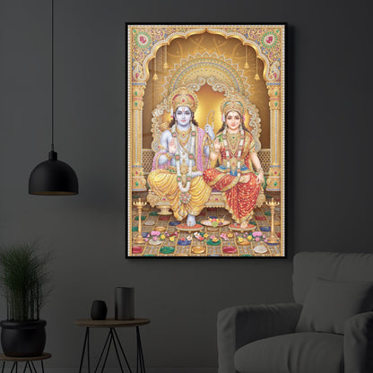 Lord Rama and Goddess Sita Modern Luxury Backlight Vertical Wall Art