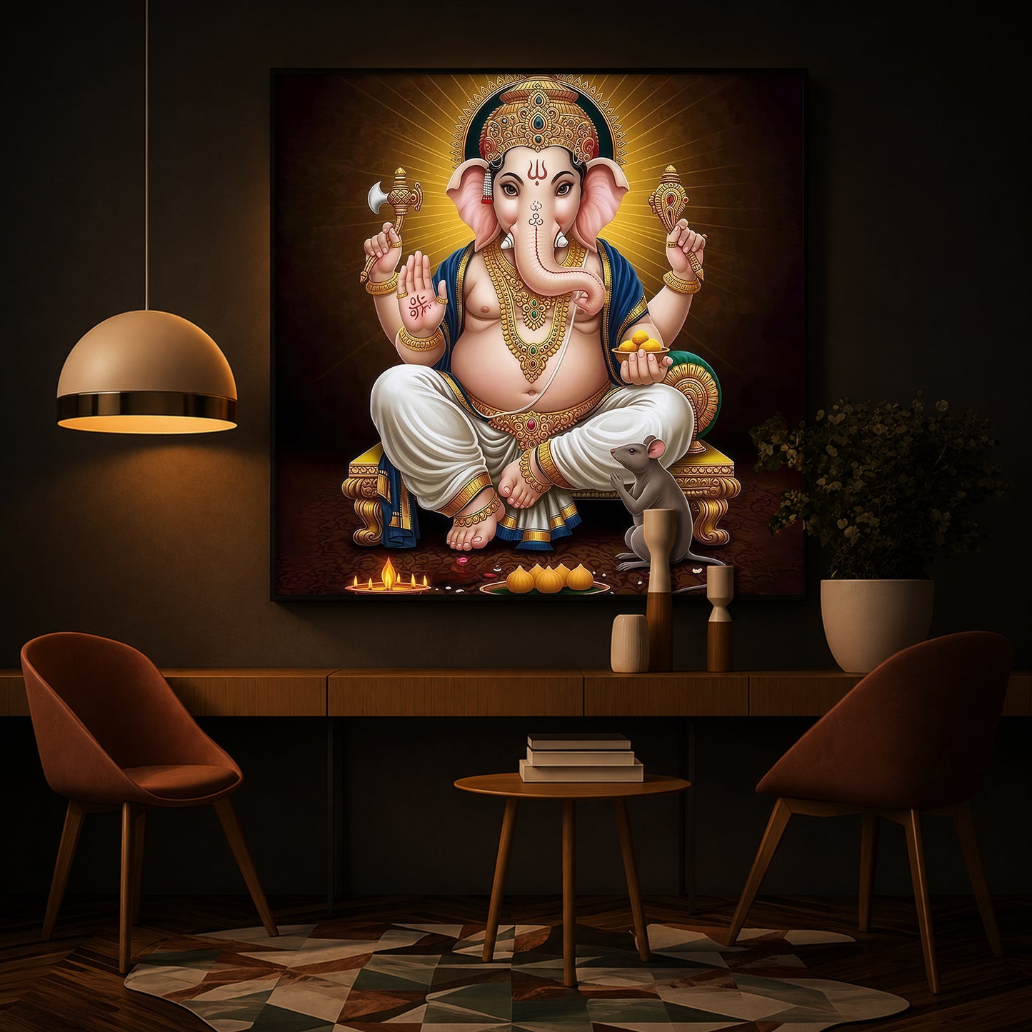 Shree Ganesh Modern Luxury Backlight Square Wall Art