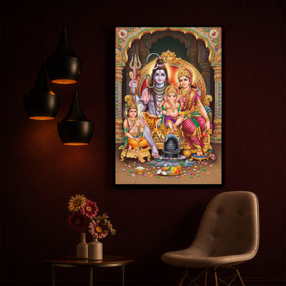 Shiva Parivar Modern Luxury Backlight Vertical Wall Art