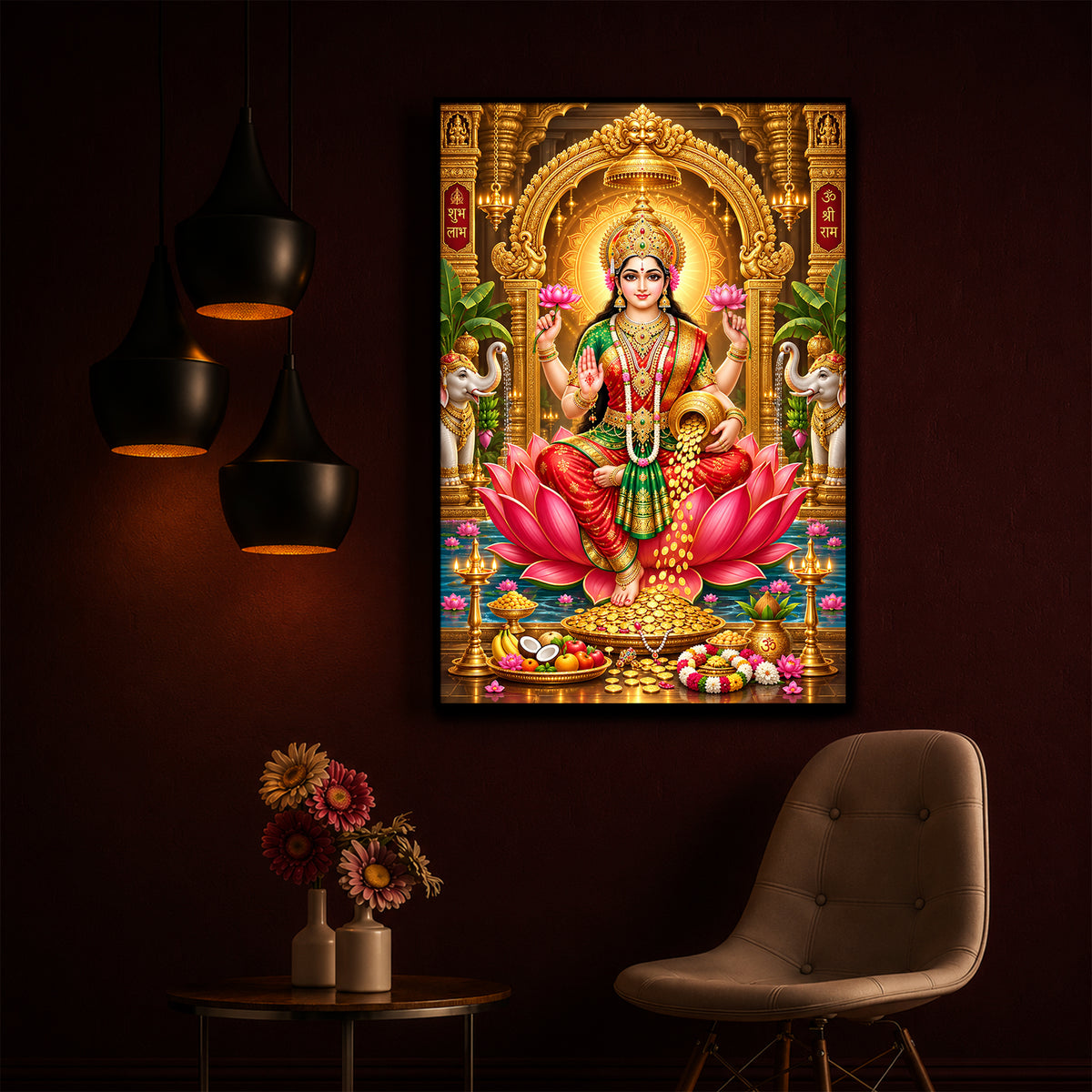 Devi Lakshmi Maa Modern Luxury Backlight Vertical Wall Art