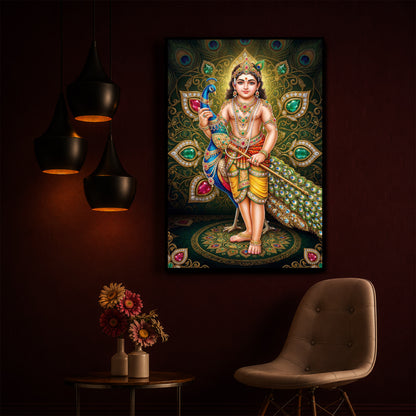 Lord Murugan Modern Luxury Backlight Vertical Wall Art