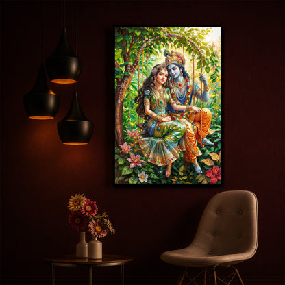 Radha Krishna Modern Luxury Backlight Vertical Wall Art
