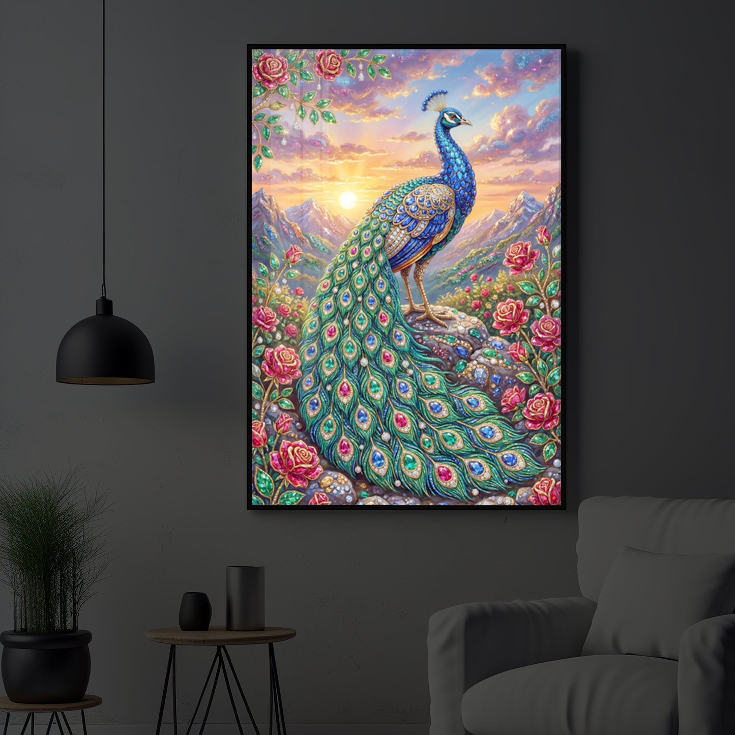 Colorful Beautiful Peacock Modern Luxury Backlight Vertical Wall Art