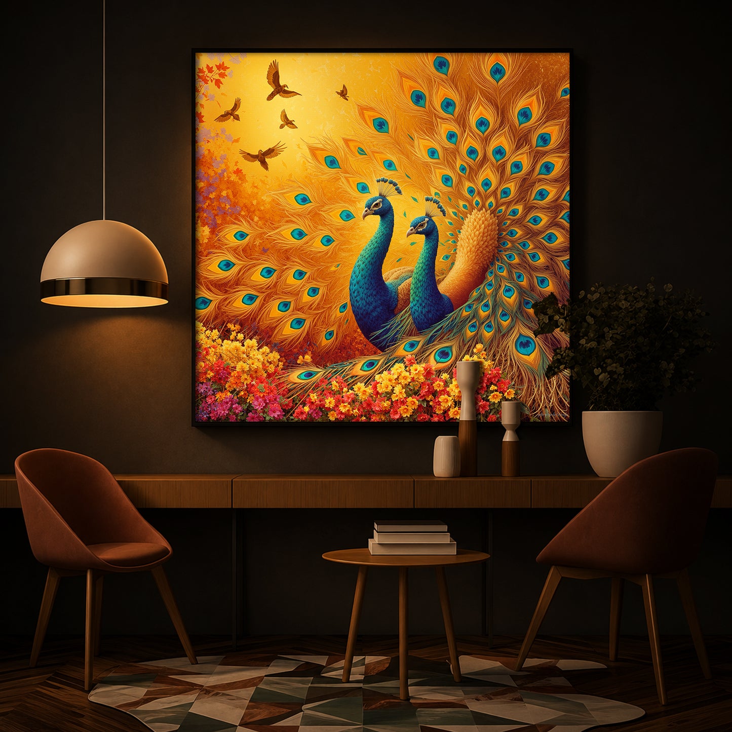 Couple Peacock Modern Luxury Backlight Square Wall Art