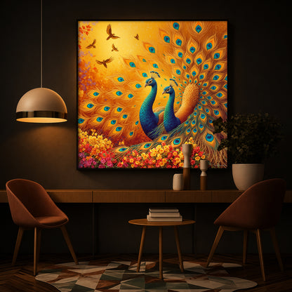 Couple Peacock Modern Luxury Backlight Square Wall Art