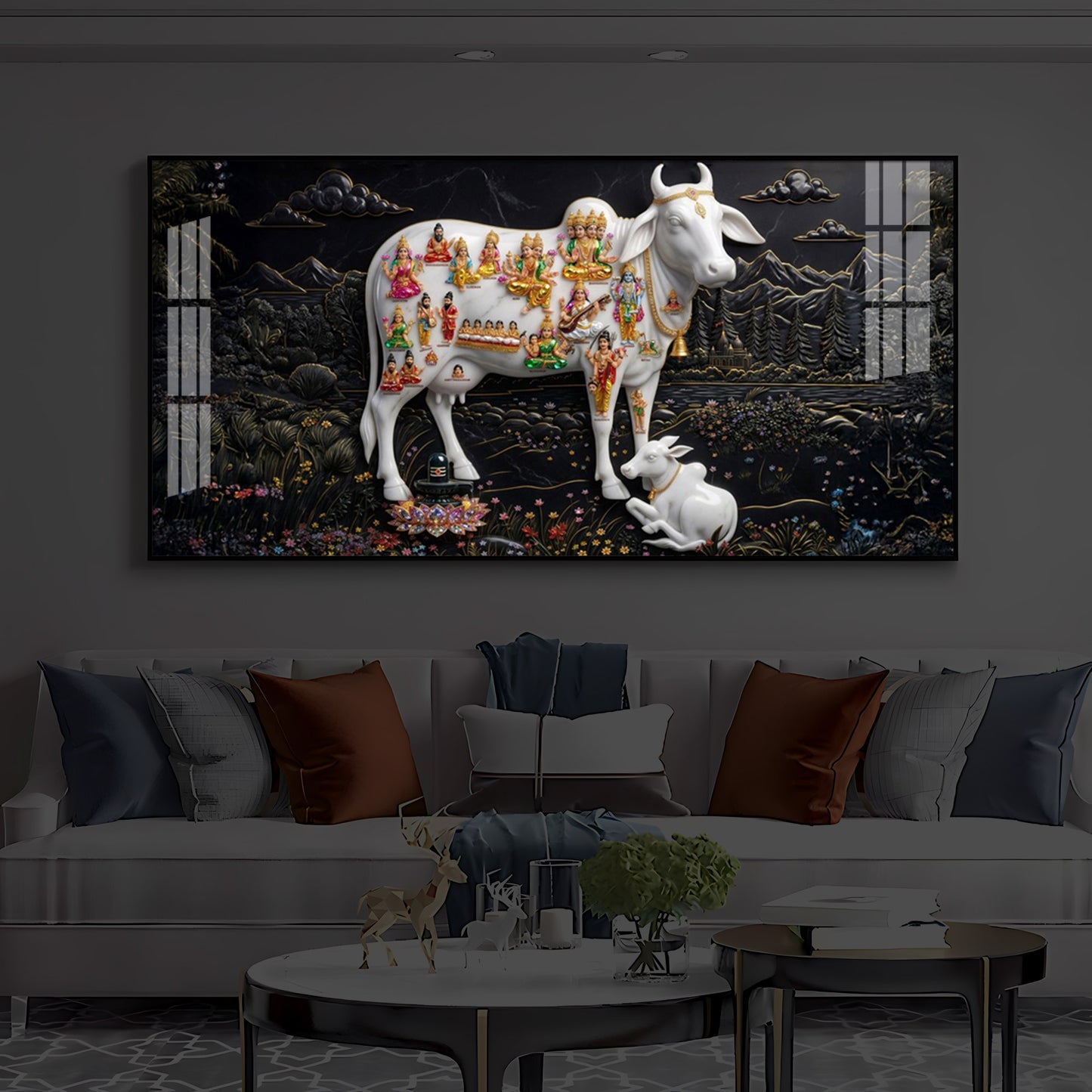Decorative Kamdhenu Modern Luxury Backlight Horizontal Wall Art