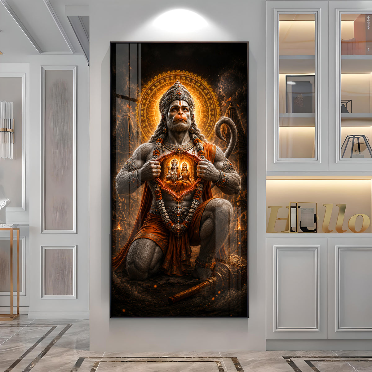 Lord Hanuman Showing Ram Sita In Heart Premium Acrylic Vertical Wall Art