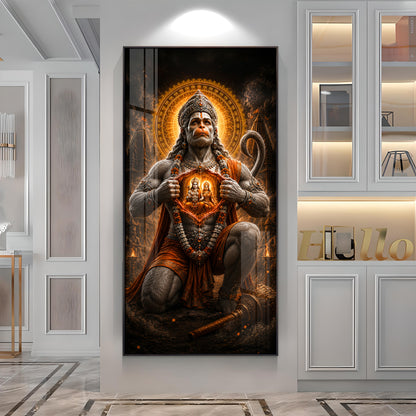 Lord Hanuman Showing Ram Sita In Heart Premium Acrylic Vertical Wall Art