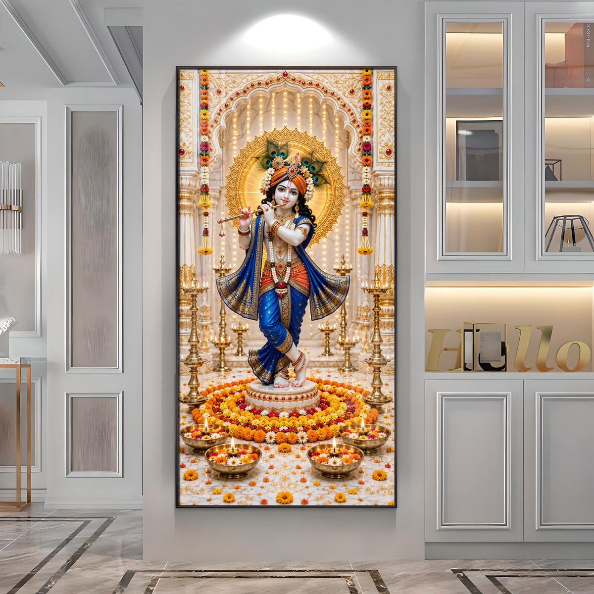 Krishna In Blue Poshak Premium Acrylic Vertical Wall Art
