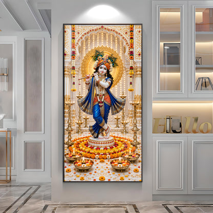 Krishna In Blue Poshak Premium Acrylic Vertical Wall Art