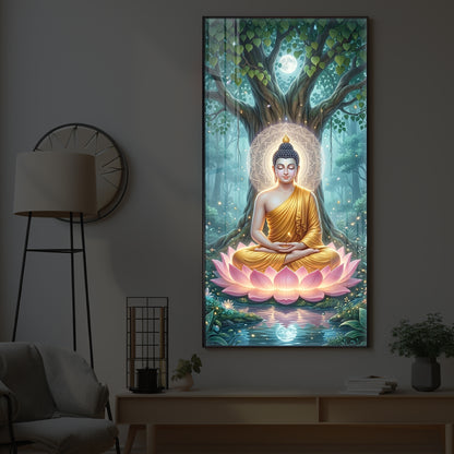 Gautam Buddha Modern Luxury Backlight Vertical Wall Art