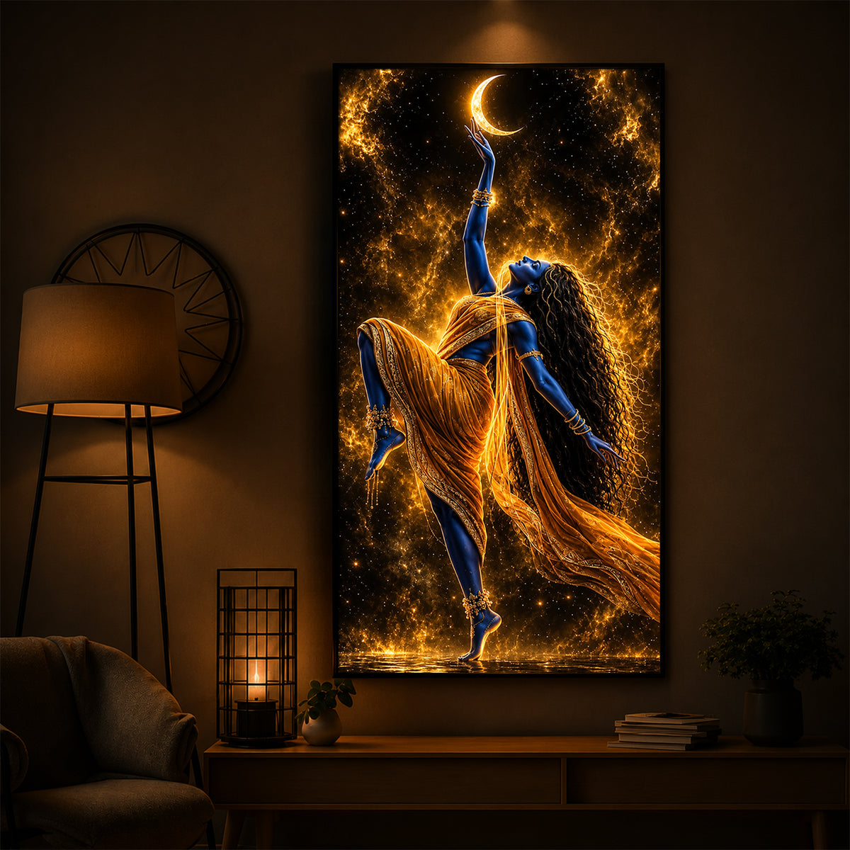 Divine Maa Kalaratri Modern Luxury Backlight Vertical Wall Art