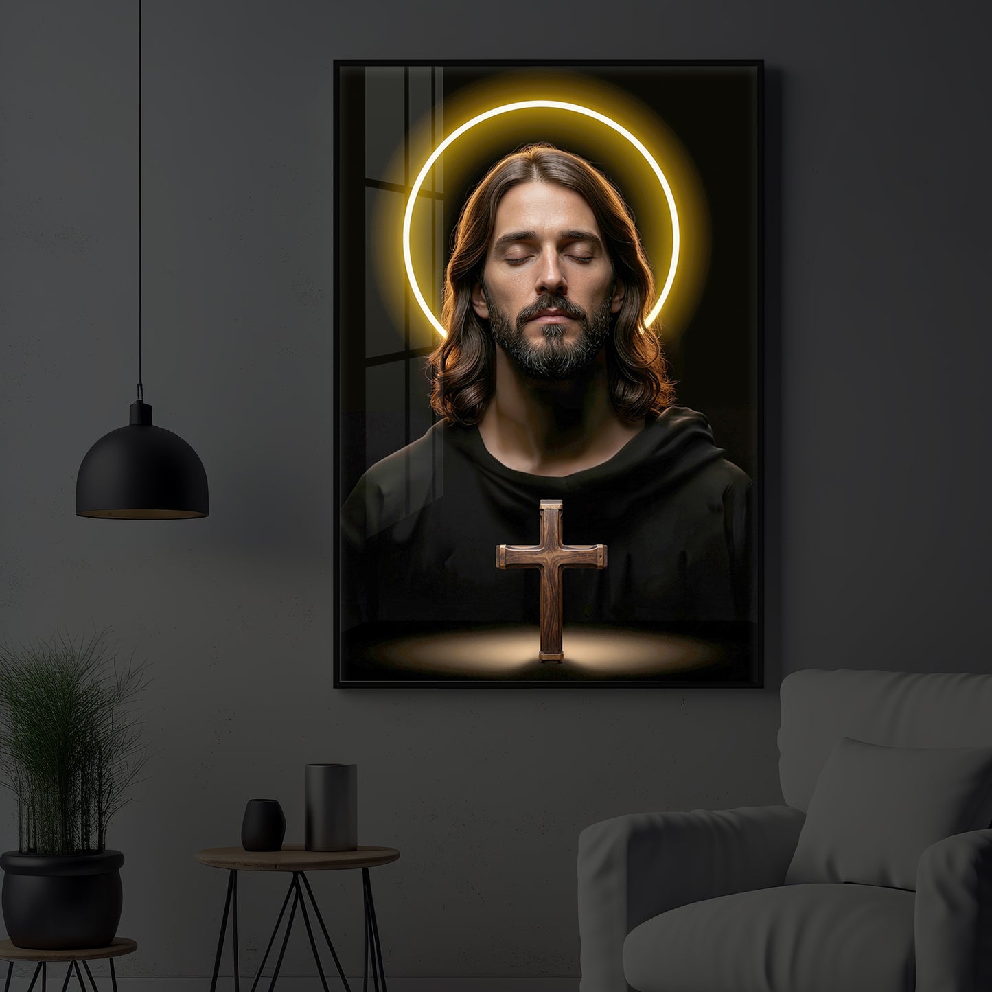 God Jesus Modern Luxury Backlight Vertical Wall Art