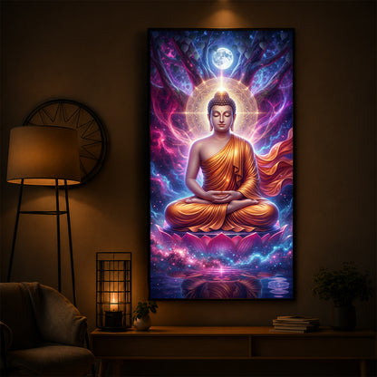 Lord Buddha Modern Luxury Backlight Vertical Wall Art