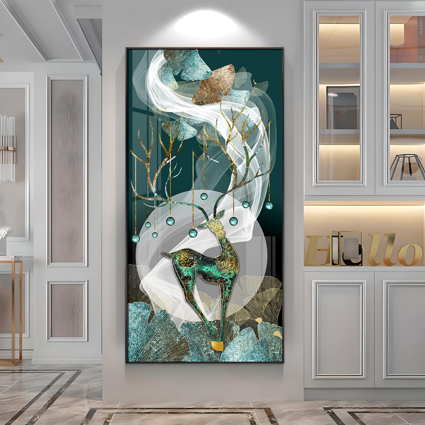 Deer With Dark Green Background Premium Acrylic Vertical Wall Art