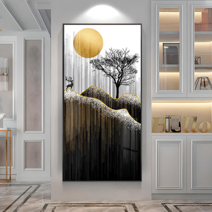 Gold Moon Stylized Black Tree Premium Acrylic Vertical Wall Art