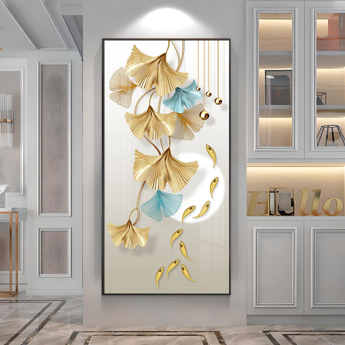 Golden Blossom Elegance Premium Acrylic Vertical Wall Art