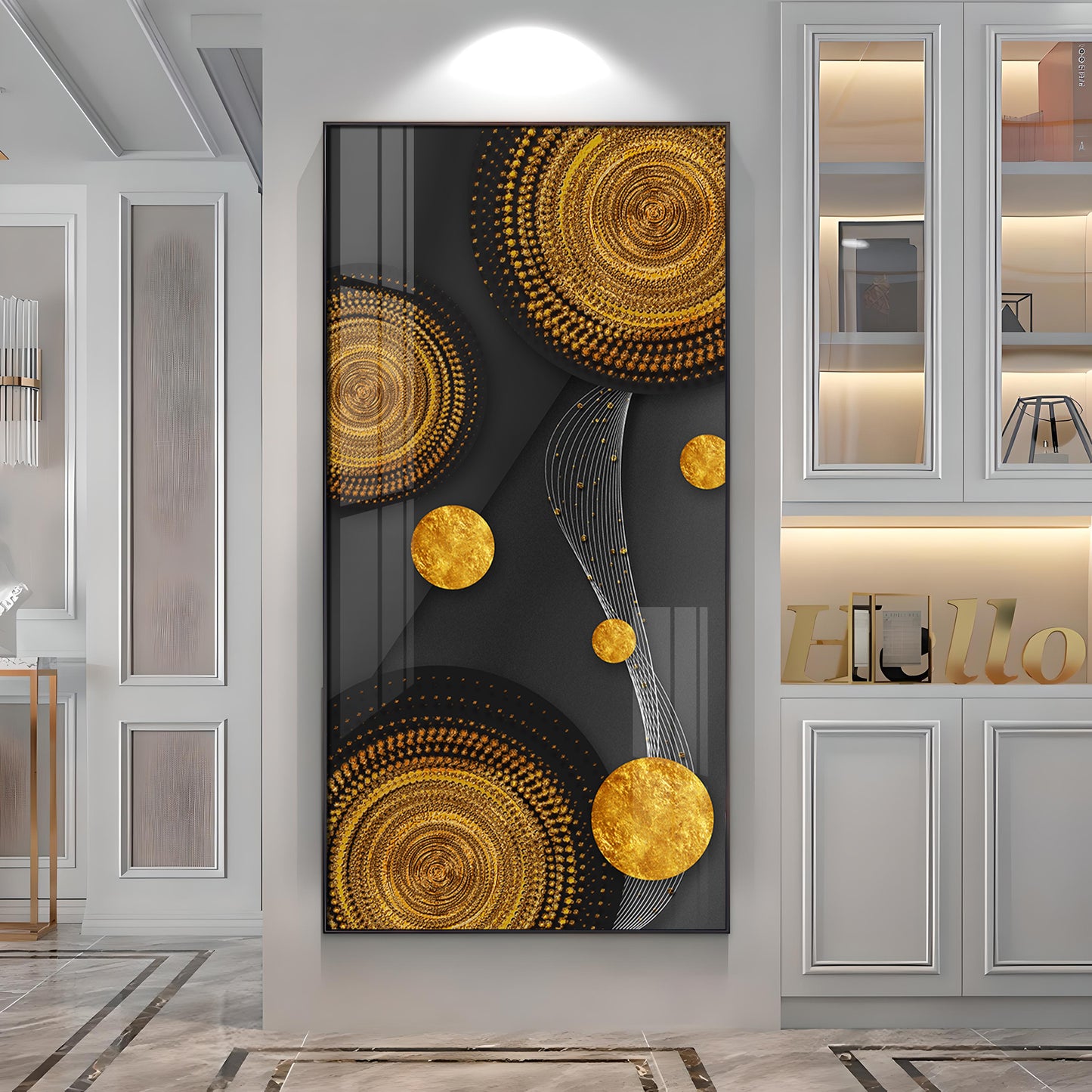 Gold Circle Shape Premium Acrylic Vertical Wall Art