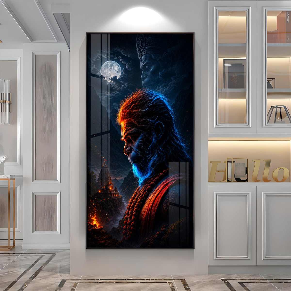 Sacred Rudra Hanuman Moonlit Premium Acrylic Vertical Wall Art