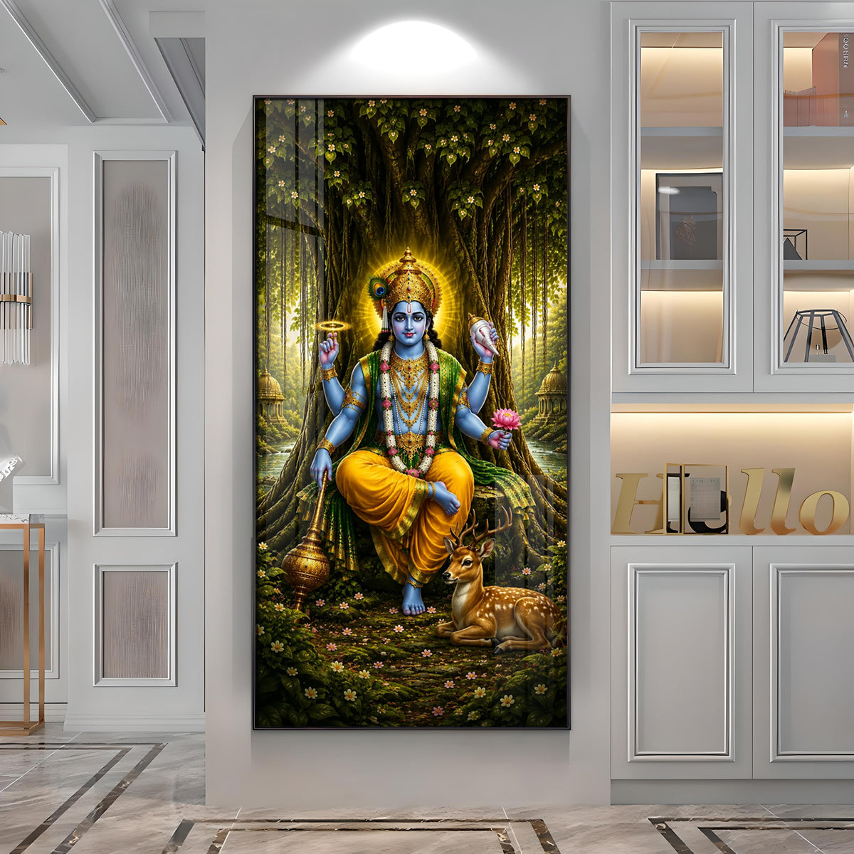 Divine Lord Vishnu In Forest Premium Acrylic Vertical Wall Art