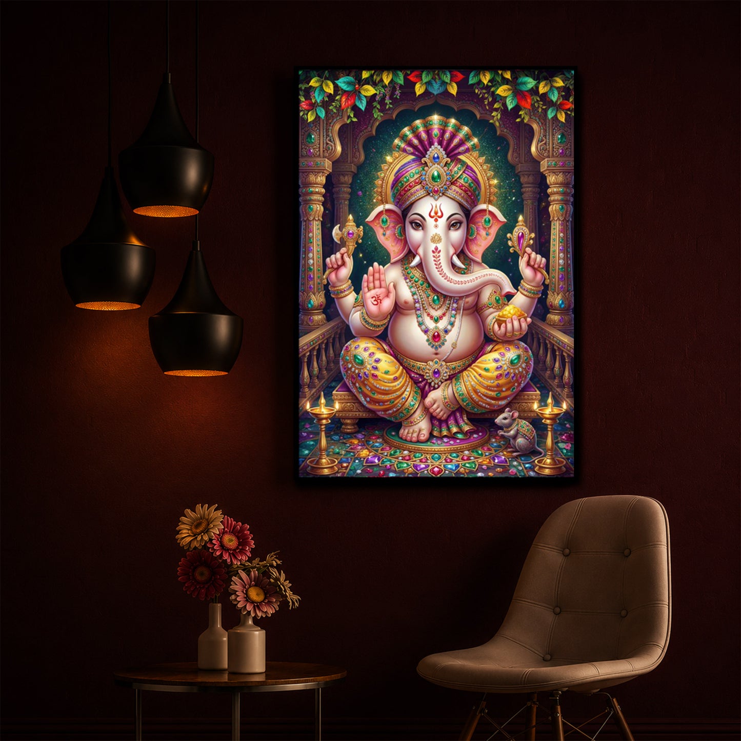 Lord Ganesha Modern Luxury Backlight Vertical Wall Art