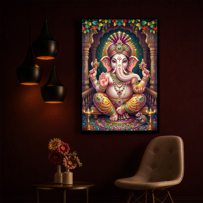 Lord Ganesha Modern Luxury Backlight Vertical Wall Art