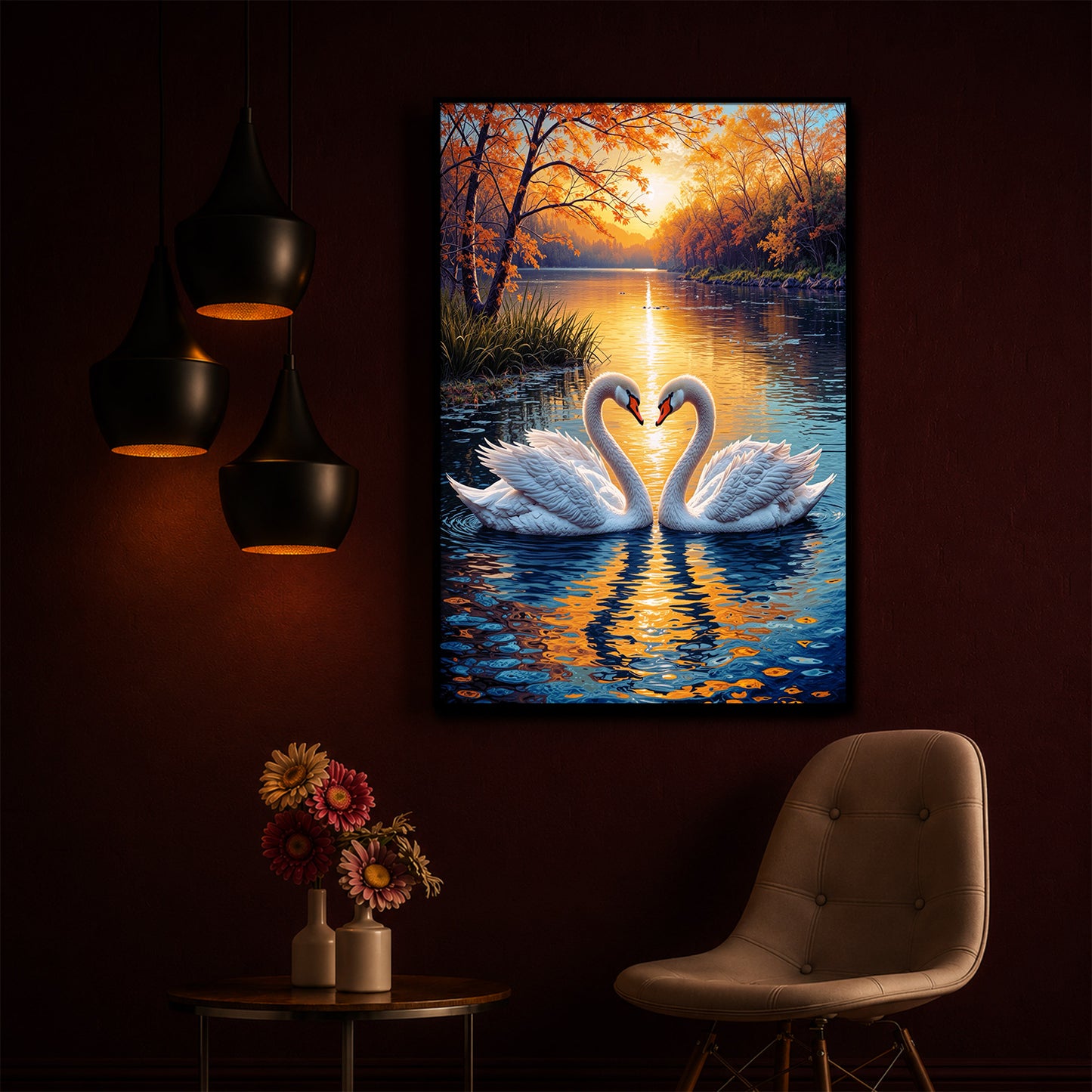 Romantic Swan Modern Luxury Backlight Vertical Wall Art