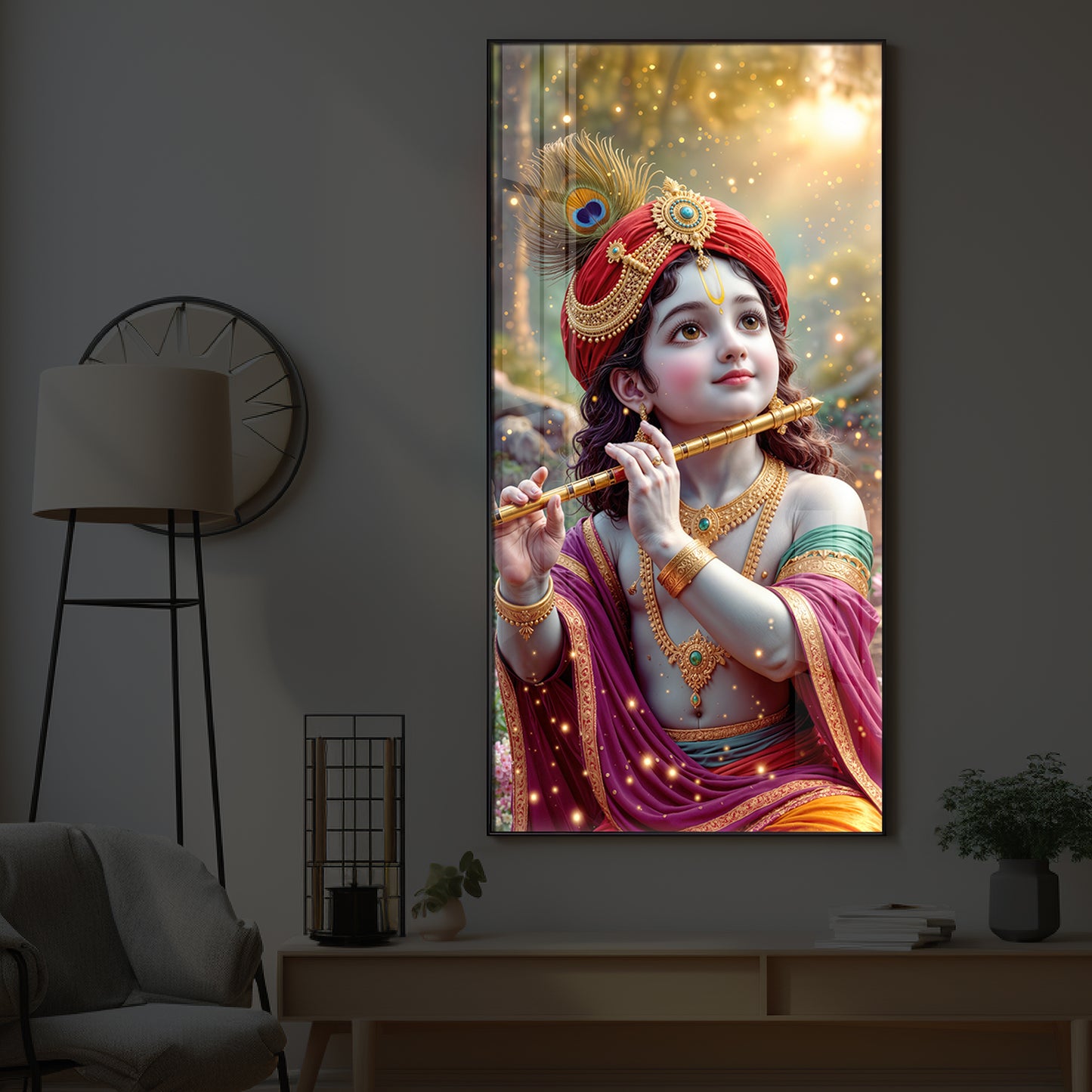 Divine Glow Krishna Modern Luxury Backlight Vertical Wall Art