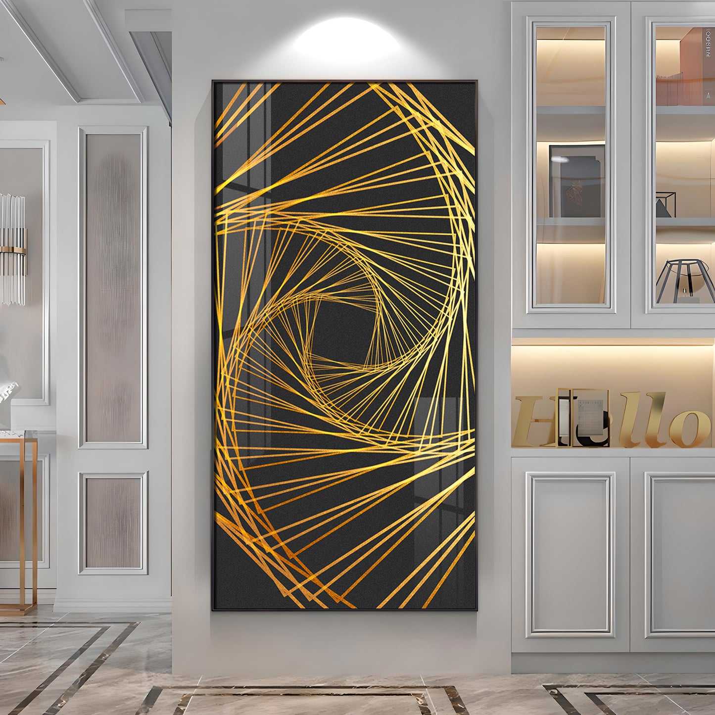 Abstract Golden Lines Design Premium Acrylic Vertical Wall Art