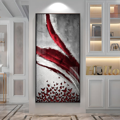 Red Crimson Swirl and Butterfly Premium Acrylic Vertical Wall Art