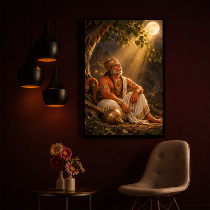 Hanuman Ji Under Tree Modern Luxury Backlight Vertical Wall Art
