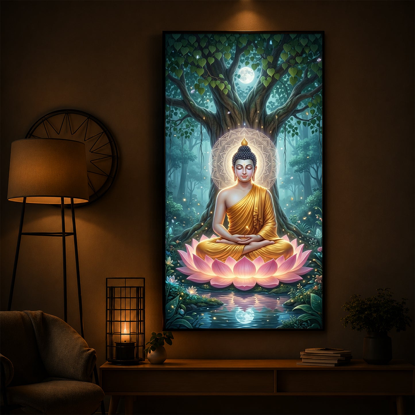 Gautam Buddha Modern Luxury Backlight Vertical Wall Art