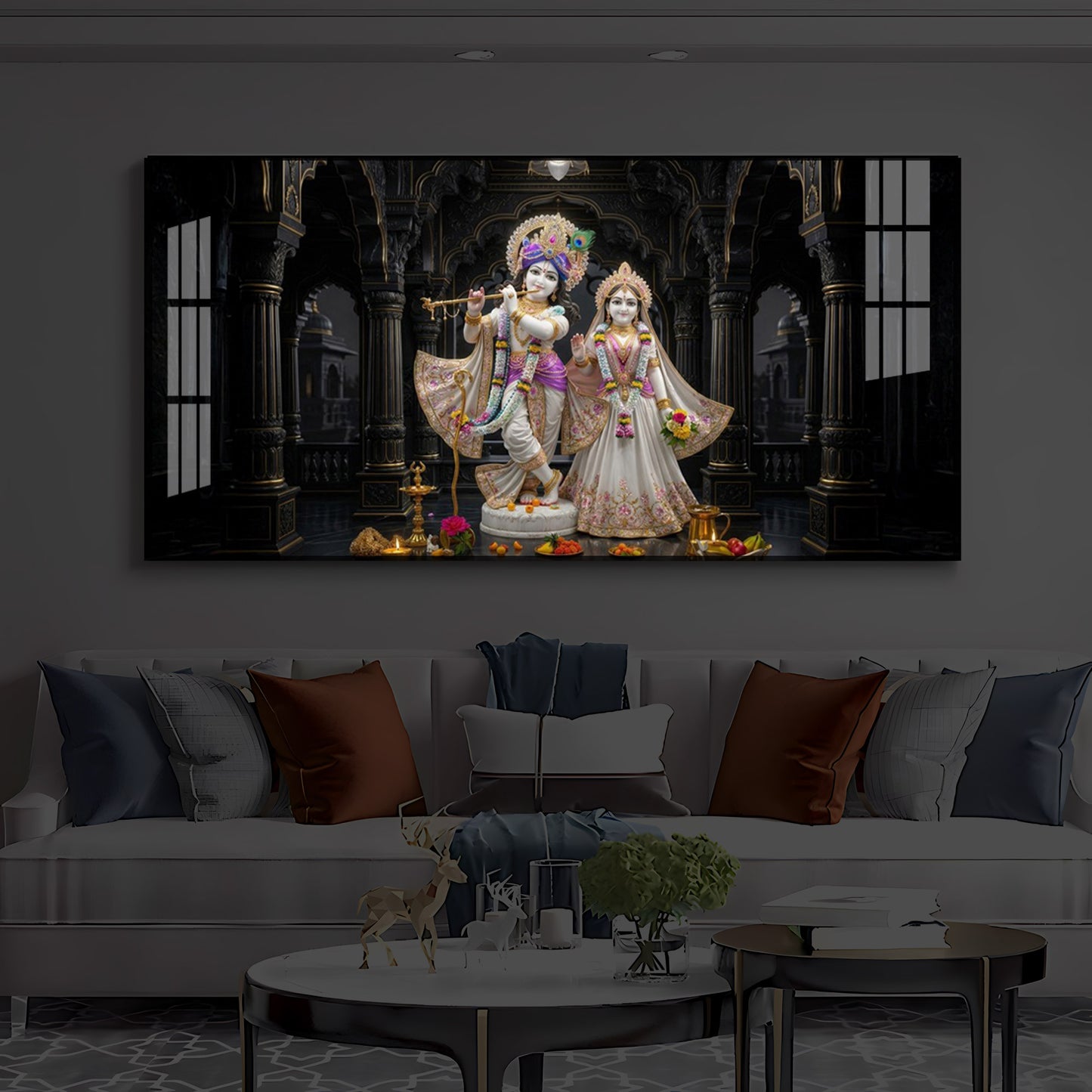 Spiritual Shree Radha Krishna Modern Luxury Backlight Horizontal Wall Art