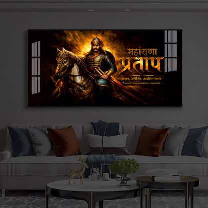Rajput Warrior Maharana Pratap Modern Luxury Backlight Horizontal Wall Art