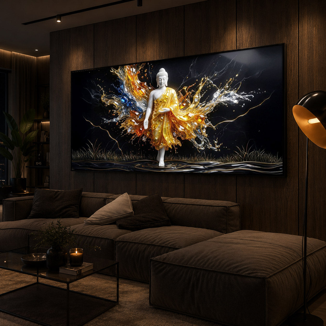 Embedded Buddha Modern Luxury Backlight Horizontal Wall Art