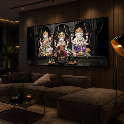 Saraswati,Lakshmi, & Lord Ganesha Modern Luxury Backlight Horizontal Wall Art