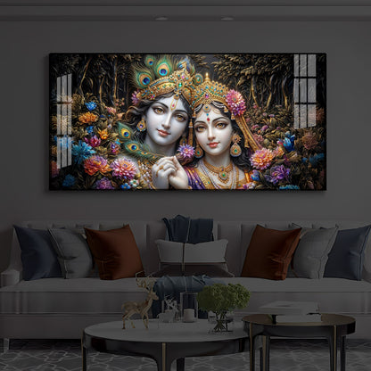 Spiritual Serenity Radha Krishna Modern Luxury Backlight Horizontal Wall Art