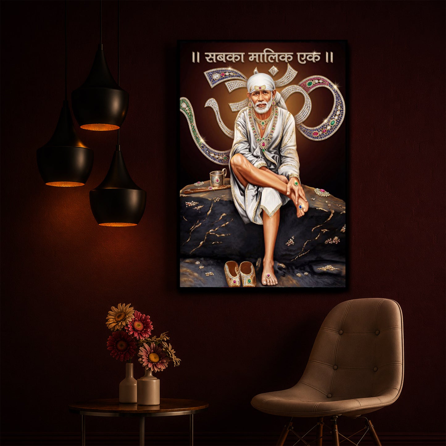 Shirdi Sai Baba Modern Luxury Backlight Vertical Wall Art