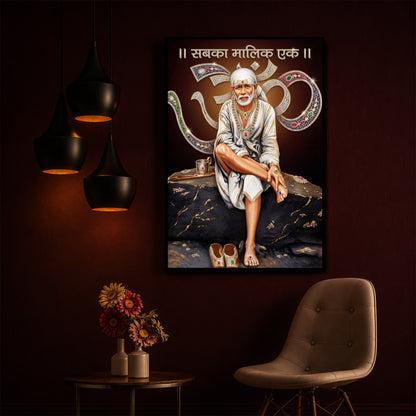 Shirdi Sai Baba Modern Luxury Backlight Vertical Wall Art