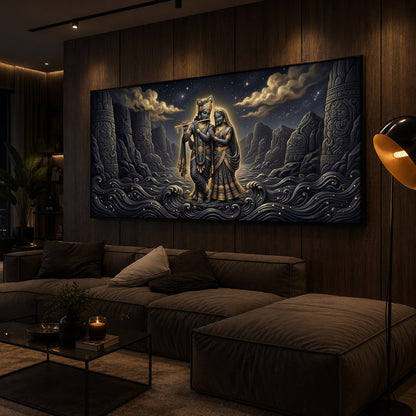 Depiction Of Radha Krishna Modern Luxury Backlight Horizontal Wall Art
