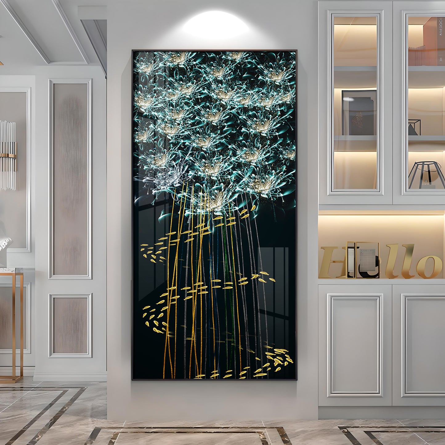 Fishes With Flowers Premium Acrylic Vertical Wall Art
